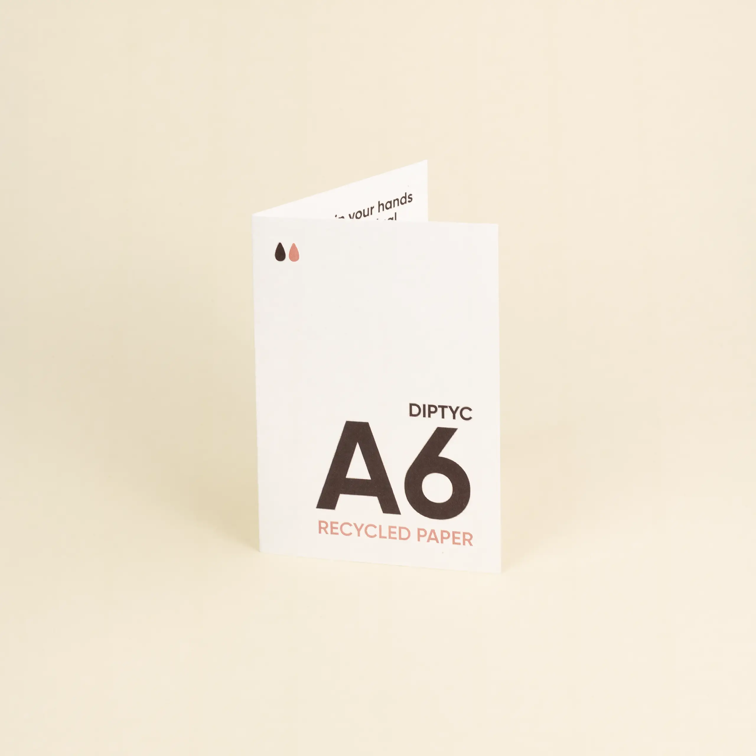 PAPEL ECO: Díptico A6. Cerrado: 10,5 x 14,8 cm.